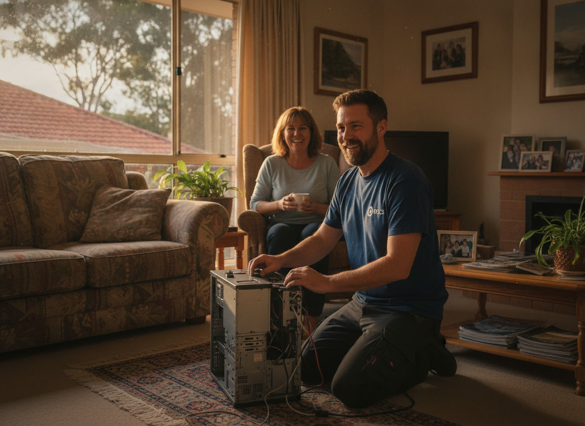 Local IT technician helping a homeowner in Moreton Bay